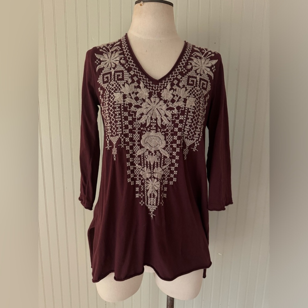 Johnny Was Cabernet Embroidered Tunic